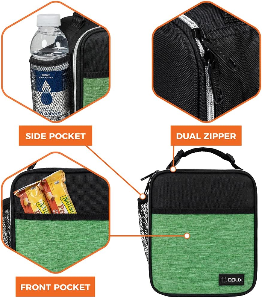 opux Premium Insulated Lunch Box, Soft School Lunch Bag for Kids Boys Girls, Leakproof Small Lunch Pail Men Women Work, Reusable Compact Cooler Tote Lunchbox for Office Adult, Black
