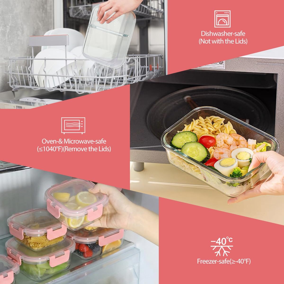 AMALEKO 42pcs Glass Food Storage Containers with Snap Locking Lids Set, Glass Meal Prep Containers (21 Container & 21 Lids),Leak Proof Lunch Containers BPA-Free,Black
