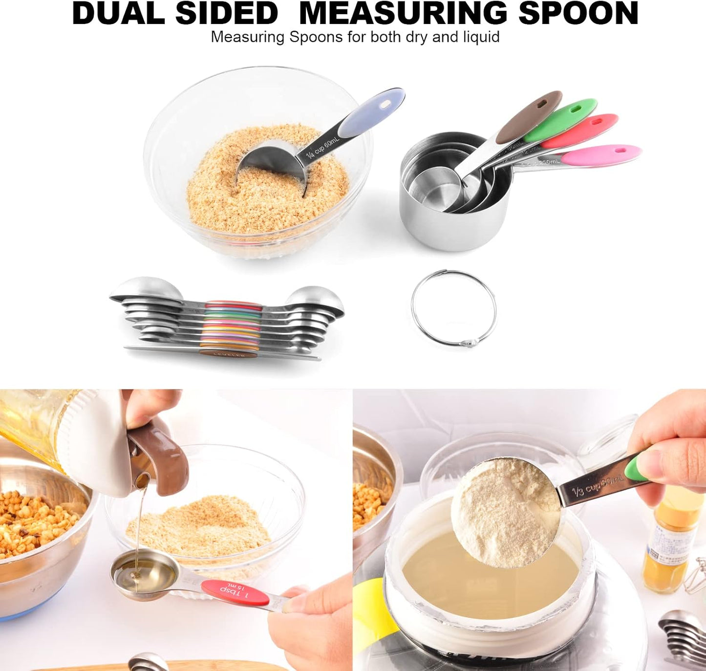 EDELIN Measuring Cups and Magnetic Measuring Spoons Set, Stainless Steel 5 Cups and 7 Spoons (Black)