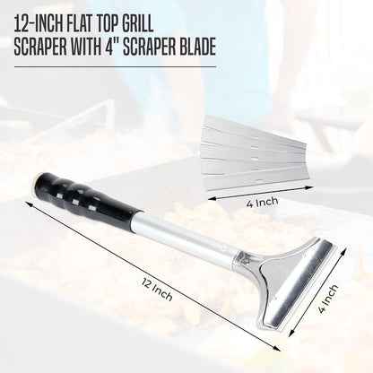 OCS Parts 12-Inch Flat Top Grill Scraper with 4" Scraper Blade | Heavy-Duty Multipurpose Scaper for Grills, Griddles and Kitchen Surfaces | Includes Five Scraper Blades Stored Inside Handle