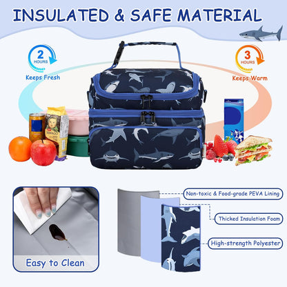 Kasqo Lunch Bag Kids, Dual Compartment Insulated Cooler Bag 7.5L Girls Boys Toddler Lunch Box Containers for Daycare School Kindergarten Travel Ombre Butterfly