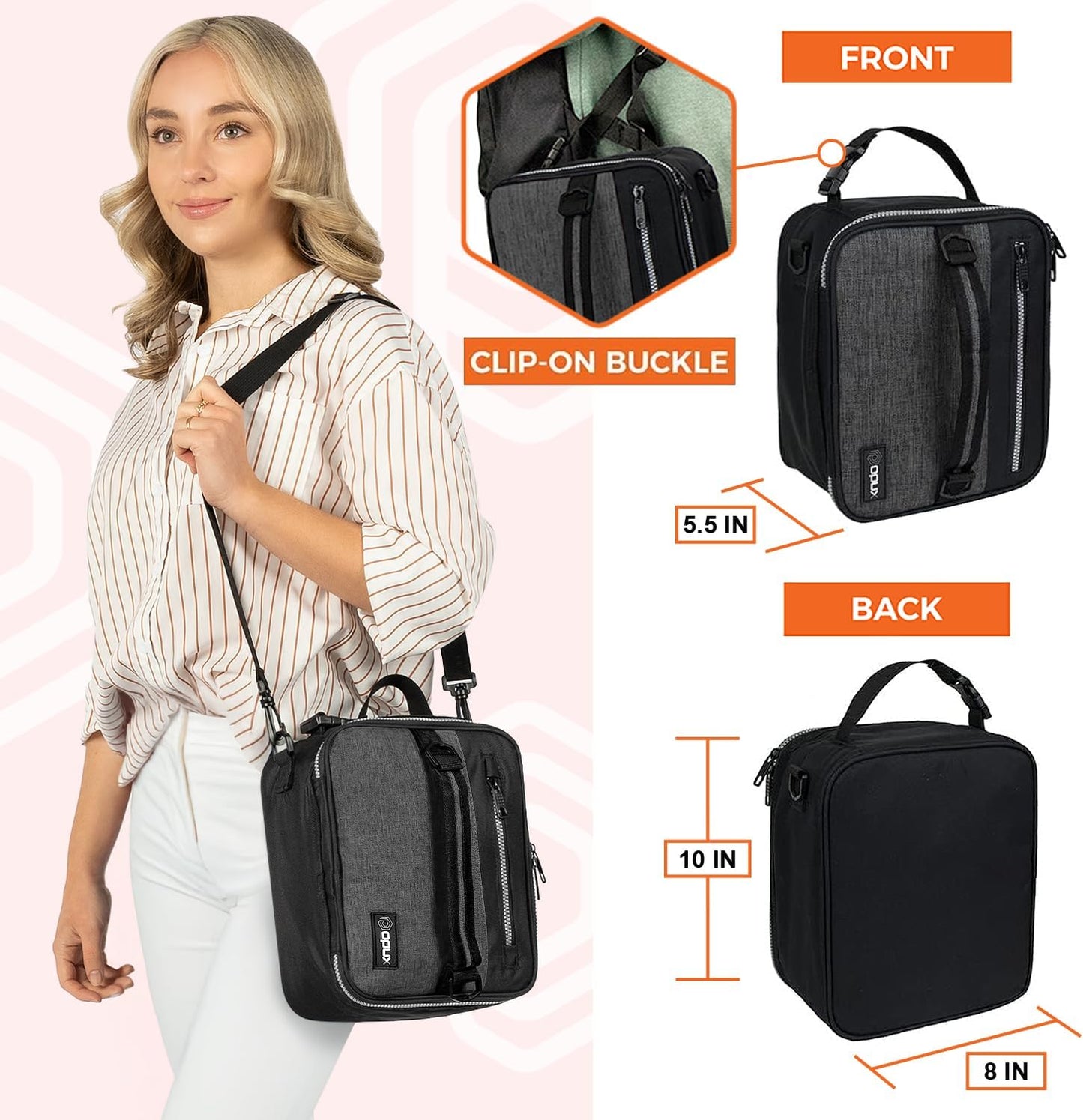 opux Insulated Lunch Box for Men Women Adult, Compact Lunch Bag for Kids Boy Girl Teen, Soft Lunch Cooler Bag for Work School, Leakproof Lunchbox Lunch Pail with Clip-on Buckle, Grey Flowers