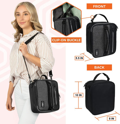 opux Insulated Lunch Box for Men Women Adult, Compact Lunch Bag for Kids Boy Girl Teen, Soft Lunch Cooler Bag for Work School, Leakproof Lunchbox Lunch Pail with Clip-on Buckle, Grey Flowers