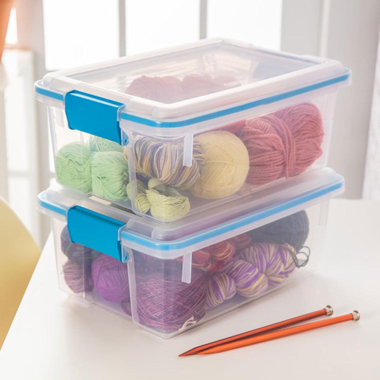 Sterilite 80 Qt Gasket Box, Stackable Storage Bin with Latching Lid and Tight Seal, Plastic Container to Organize Basement, Clear Base and Lid, 1-Pack
