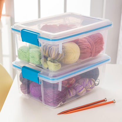 Sterilite 80 Qt Gasket Box, Stackable Storage Bin with Latching Lid and Tight Seal, Plastic Container to Organize Basement, Clear Base and Lid, 1-Pack