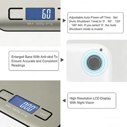 Digital Shipping Scale,Stainless Steel Panel, Accurate Portable Postal Scale for Packages, Small Business,Kitchen, Food, Handmade, Liquids, and Boutique (Rose Gold Battery(5kg/1g))