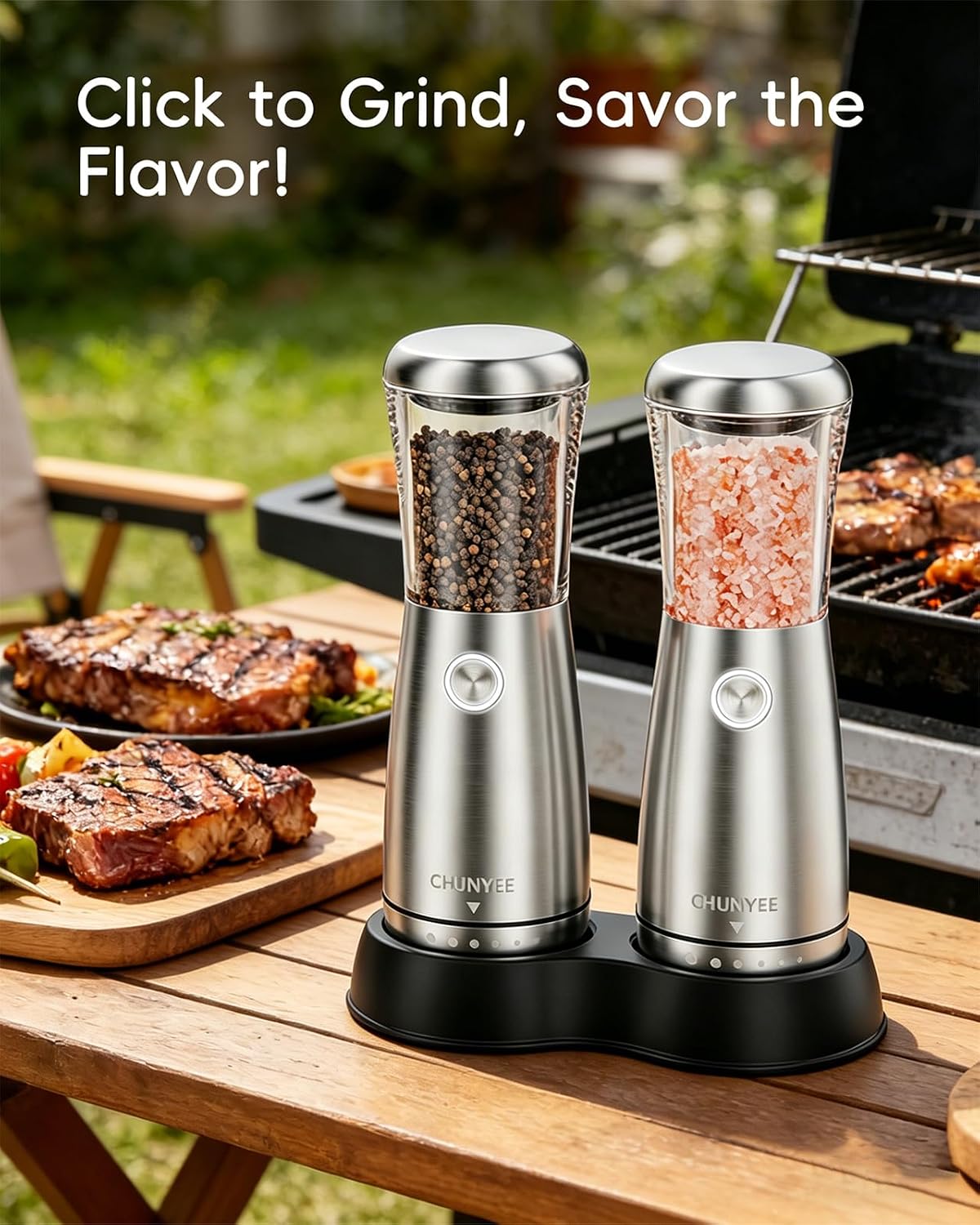 Electric Salt and Pepper Grinder Set - Automatic Stainless Steel Rechargeable Salt and Pepper Grinder Set with Storage Base, Large Capacity, LED Light & Adjustable Coarseness, Ideal Kitchen Gadget