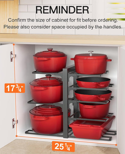 ORDORA Pots and Pans Organizer Under Cabinet 16.6", 8-Tier Adjustable Rack