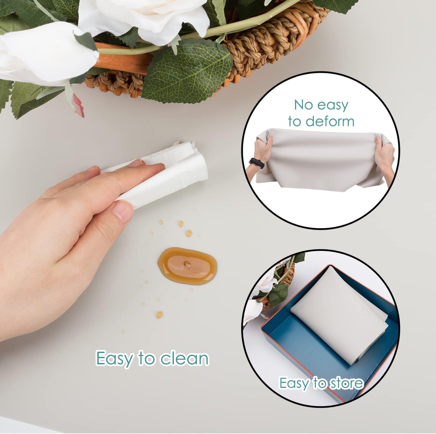 Extra Large Dark Green Countertop Mat - Silicone Table Kitchen Desk Mat - Non-Slip & Heat Resistant - Dinner Placemat Pastry Dough Rolling Mat - Colors B