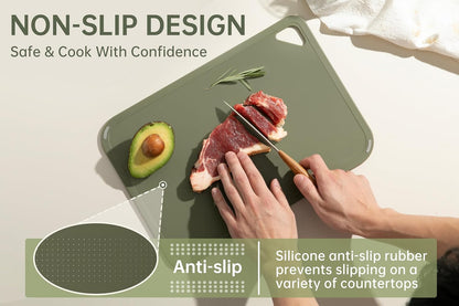 THETCHRY Plastic Cutting Board Set of 4, Extra Large Cutting Board for Kitchen with Non-Slip, Large -Small Chopping Board for Cooking, Bpa Free, with Grip Handle,Green