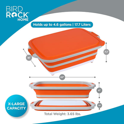 BIRDROCK HOME Collapsible Large BBQ Prep Tub w/Cutting Board, Multi-Function Grill Caddy w/Colander & Lid, Portable Silicone Dish Bowl for Picnic, Tailgate, Camping - Black