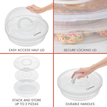 Chef Pomodoro Pie Carrier for 2 Pies 12-Inch, Multi Pie Carrier With Lid and Handle, Pizza Holder With Lid, Reusable Pizza Storage Container for Transport, Stackable Food Keeper, Dough Box, 2 Pack