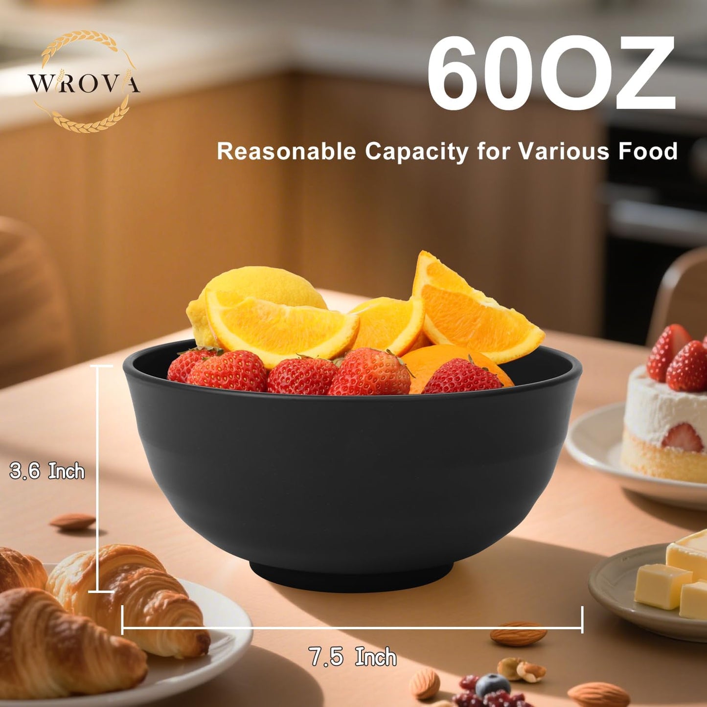 Wrova Wheat Straw Bowls for Kitchen set of 6,Anti-Scald Thick Soup Bowls 40oz,Microwave and Dishwasher Safe Bowl Sets, Unbreakable Cereal Bowl Sets. Vibrant Series