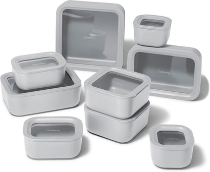 Caraway 13pc Glass Food Storage Container Set - Easy to Store, Non Toxic Lunch Box - with Glass Lids - Includes Storage Organizer - Mist