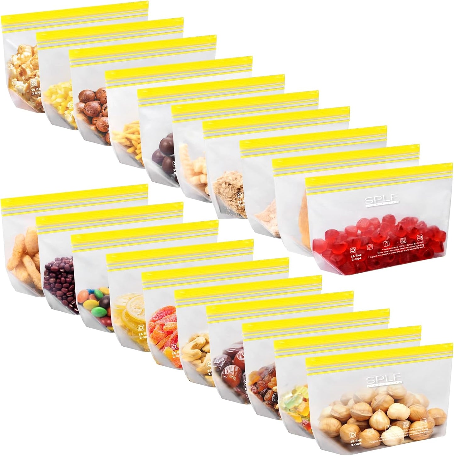 SPLF 12 Pack Reusable Gallon Freezer Bags Dishwasher Microwave Safe, 1 Gallon BPA Free Leakproof Food Storage Bags, Silicone Free Containers for Meal Prep, Fridge Kitchen Organization