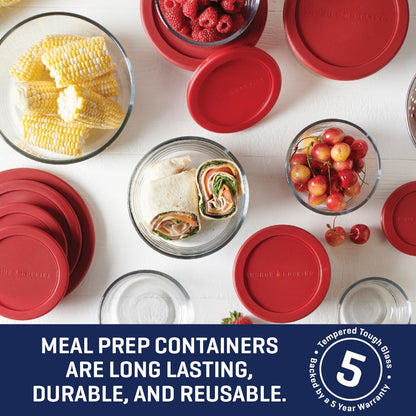 Anchor Hocking 12 Piece Glass Storage Containers with Lids (6 Glass Food Storage Containers & 6 Navy Blue SnugFit Lids)