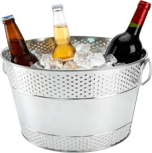 2PCS Beverage Tub Large Ice Bucket For Parties, Thick Metal Galvanized Tub Drink Buckets, Beverage Bucket with Handles, Drink Bucket for Indoor & Outdoor Party (Sliver)