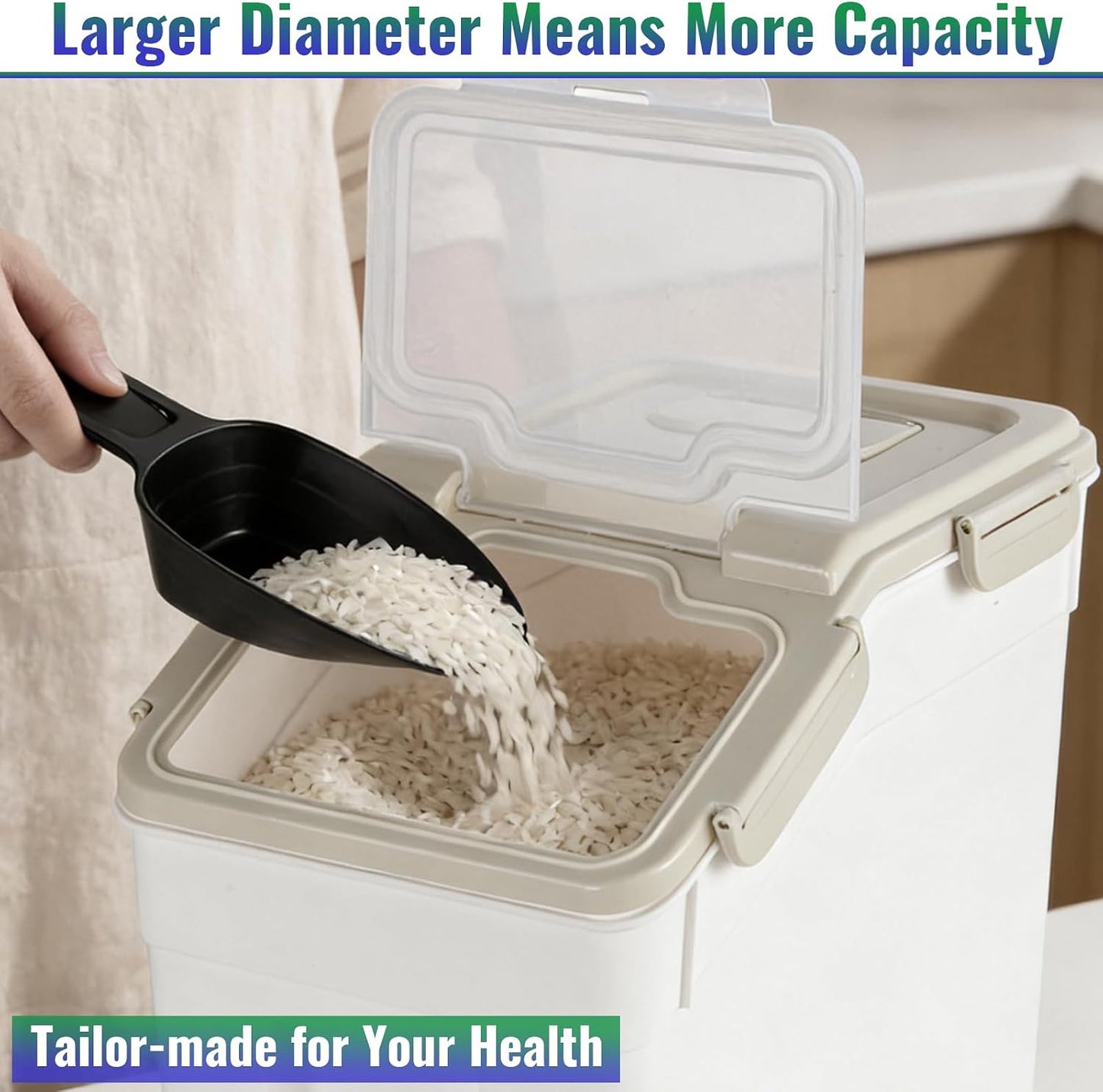 4 Pack Rice Container 25 lbs Large Bulk Flour Sugar Storage Holdhouse Plastic Grain Cereal Dry Goods Bin with Spoon and Measuring Cup for Kitchen Pantry Organization - Green