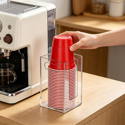 Cup Dispenser, Wall Mount Cup Holder Fits Cups Up to 18 oz, Disposable Paper & Plastic Coffee Cup and Lid Organizer for Countertop Bar, Kitchen, Breakroom Restaurant