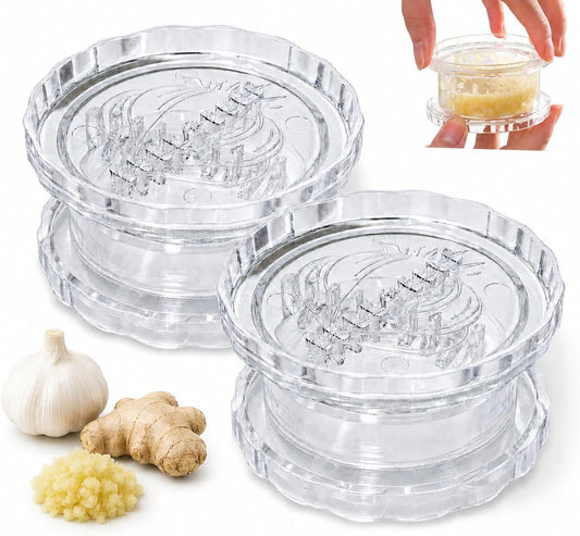 Garlic Chopper 2 Pack, Manual Garlic Twister & Mincer, Clear Garlic Grinder