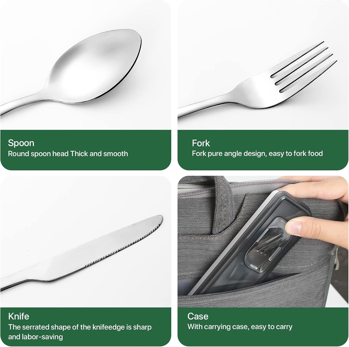 Reusable Travel Utensils with Case, 4pcs Portable Cutlery Set, Knives Fork and Spoon Set for Lunch Box, Portable Silverware Set for Travel Camping Picnic Hiking Office