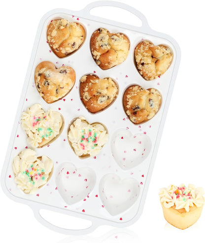 Vinino 2Pack Silicone Muffin Pan for Baking with Metal Reinforced Frame, 12 Cup Regular Size Cupcake Pan, BPA Free Silicone Muffin Tray, Cupcake Baking Pan Bite Molds for Oven Dishwasher Safe
