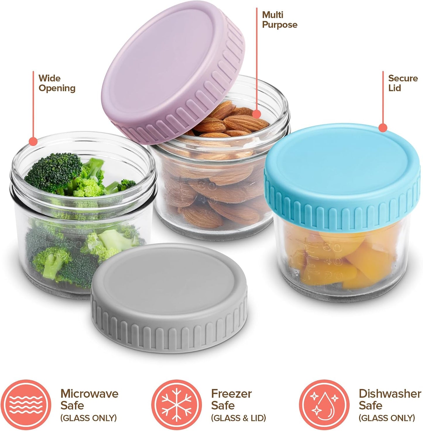 Glass Portion Control Bariatric Containers (3 Pack), 1 Cup Food Containers with Two 4 oz Compartments, 4oz Food Storage Containers for meal prep, Microwave Safe Glass Portion Containers with Lids