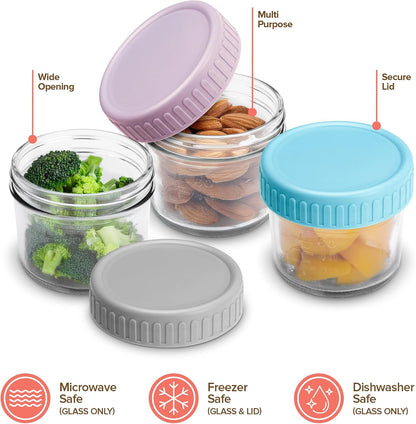 Glass Portion Control Bariatric Containers (3 Pack), 1 Cup Food Containers with Two 4 oz Compartments, 4oz Food Storage Containers for meal prep, Microwave Safe Glass Portion Containers with Lids