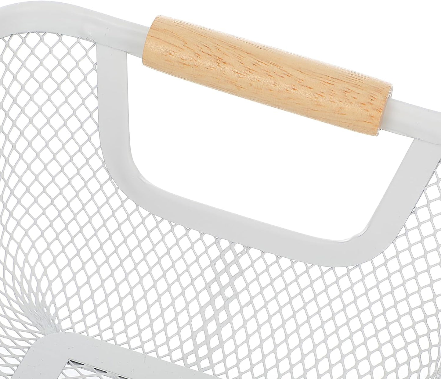 6 Pcs Metal Wire Basket with Wooden Handles, Mesh Steel Storage Organizer Bins for Home Office Kitchen Pantry Closet Fridge Organization, Small Size Cream White
