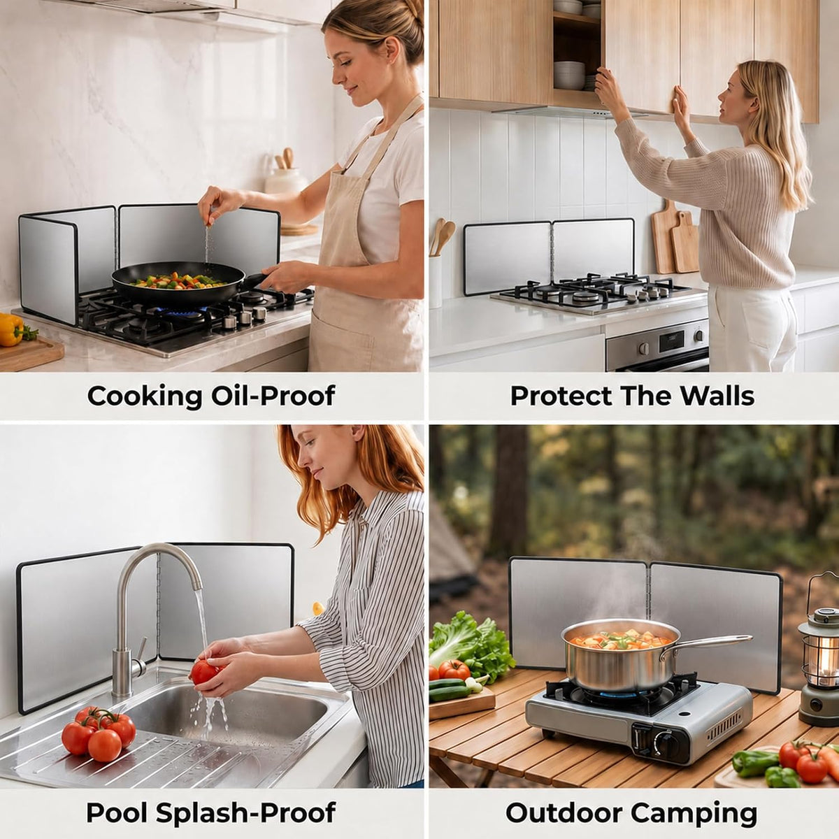 2 Pcs Grease Splatter Guard 2-Sided Stainless Steel Stove Splash Guard