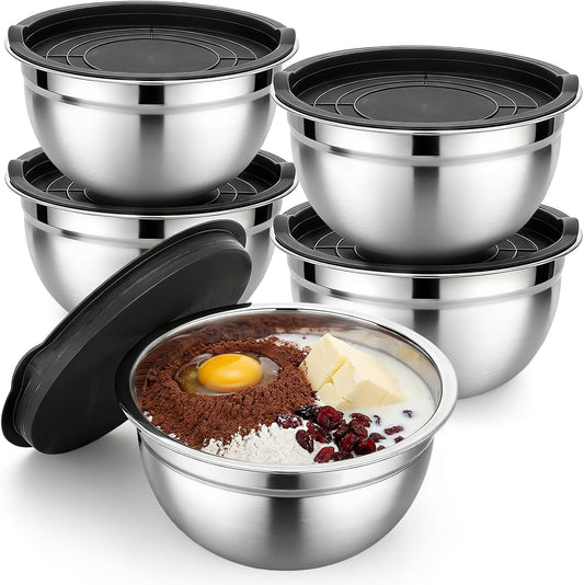 Beasea Stainless Steel Mixing Bowls, 5 Pack 1.5 QT Stackable Nesting Mixing Bowls with Airtight Lids, Metal Bowl with Lid for Baking, Meal Prepping, Salad, Serving, Food Storing
