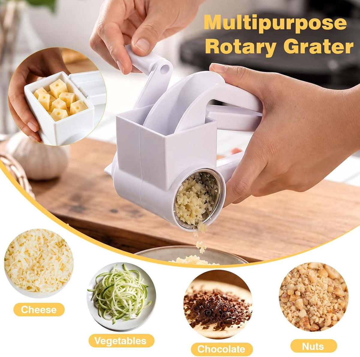 Handheld Parmesan Cheese Grater with Stainless Steel Rotary Drums
