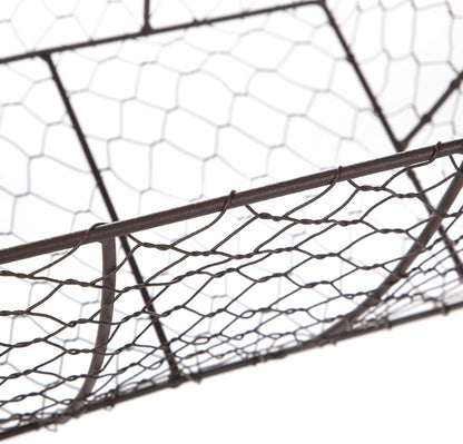Decorative Brown Chicken Wire Basket with Wood Handles. 12.2x8x7.28
