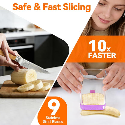 Fruit Slicer Cup for Strawberry, Banana, Hard-Boiled Egg - Detachable Cutter with Push Plate - 304 Stainless Steel Blade - Rapid & Safe Slicing Kitchen Gadget for Quick Meal Prep (Blackish green)
