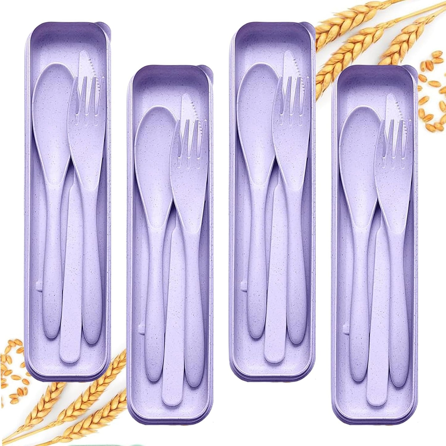 2Pack Reusable Travel Utensil Set, Plastic Fork Spoon Knife with Case, BPA-Free Portable Cutlery for Camping, Picnic & Office (Purple & Pink)