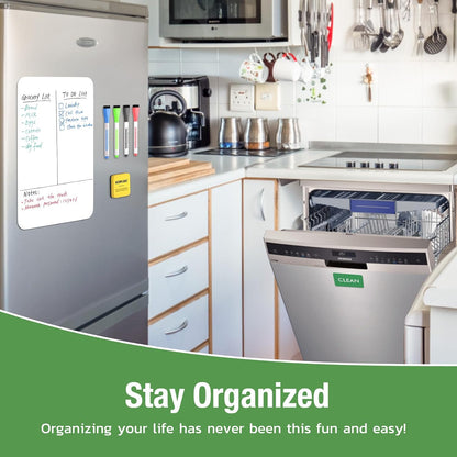 HOMiDEK Magnetic Dry Erase Board: Small Fridge Whiteboard, Flexible Refrigerator Magnet White Board, Blank Writing Note Sheet with Kitchen Conversion Chart Magnet, 4 Markers & Eraser - 12 x 8