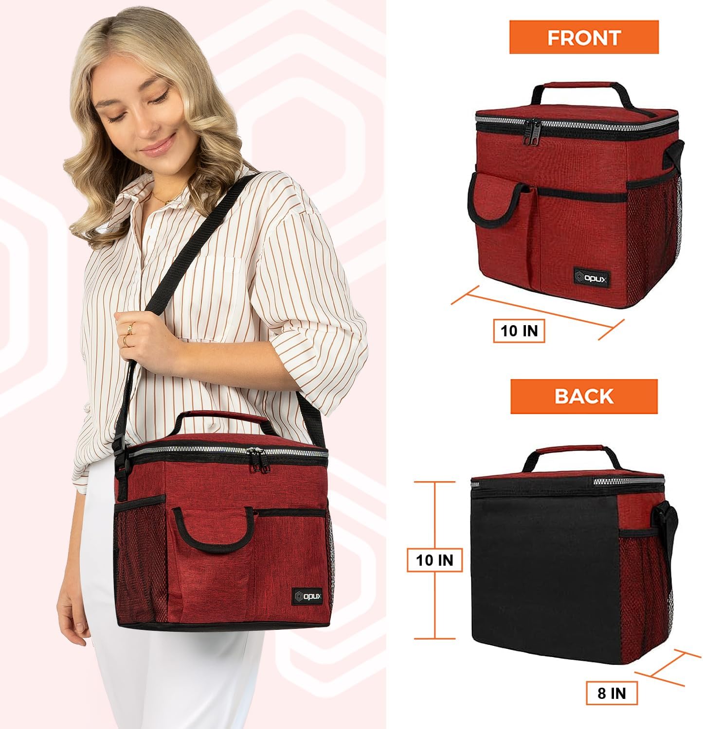 opux Insulated Lunch Bag for Men Women, Leakproof Black Lunch Box for Work, Portable Soft Lunch Cooler Bag with Shoulder Strap, Adult Lunchbox Lunch Pail for Kid Boy Girl School, 14 Can/8L