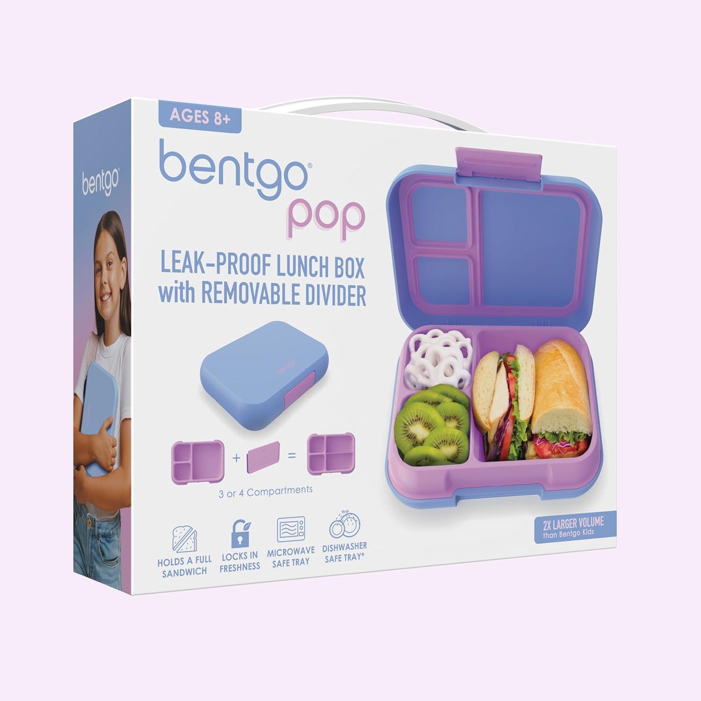 Bentgo Pop - Leak-Proof Lunch Box & Removable Divider for Ages 8+ & Teens - Lunch Container Holds 5 Cups of Food; 3-4 Compartments; Microwave/Dishwasher Safe; 2 Year Warranty (Flame Red/Turquoise)