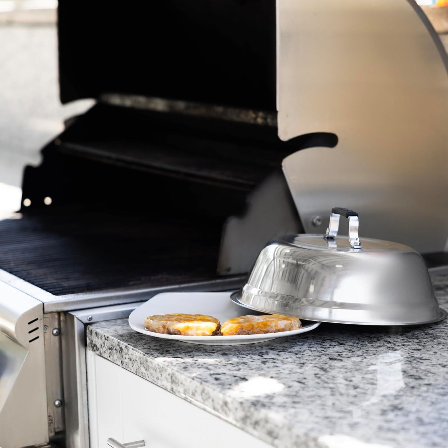 Outset Burger Cheese Melting Dome for Grill, Griddle, and Stovetop, Stainless Steel
