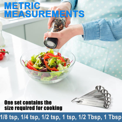 Measuring Spoons, Premium Heavy Duty Stainless Steel Measuring Spoons Cups Set, Small Tablespoon with Metric and US Measurements, Set of 6 for Measuring Dry and Liquid Ingredients