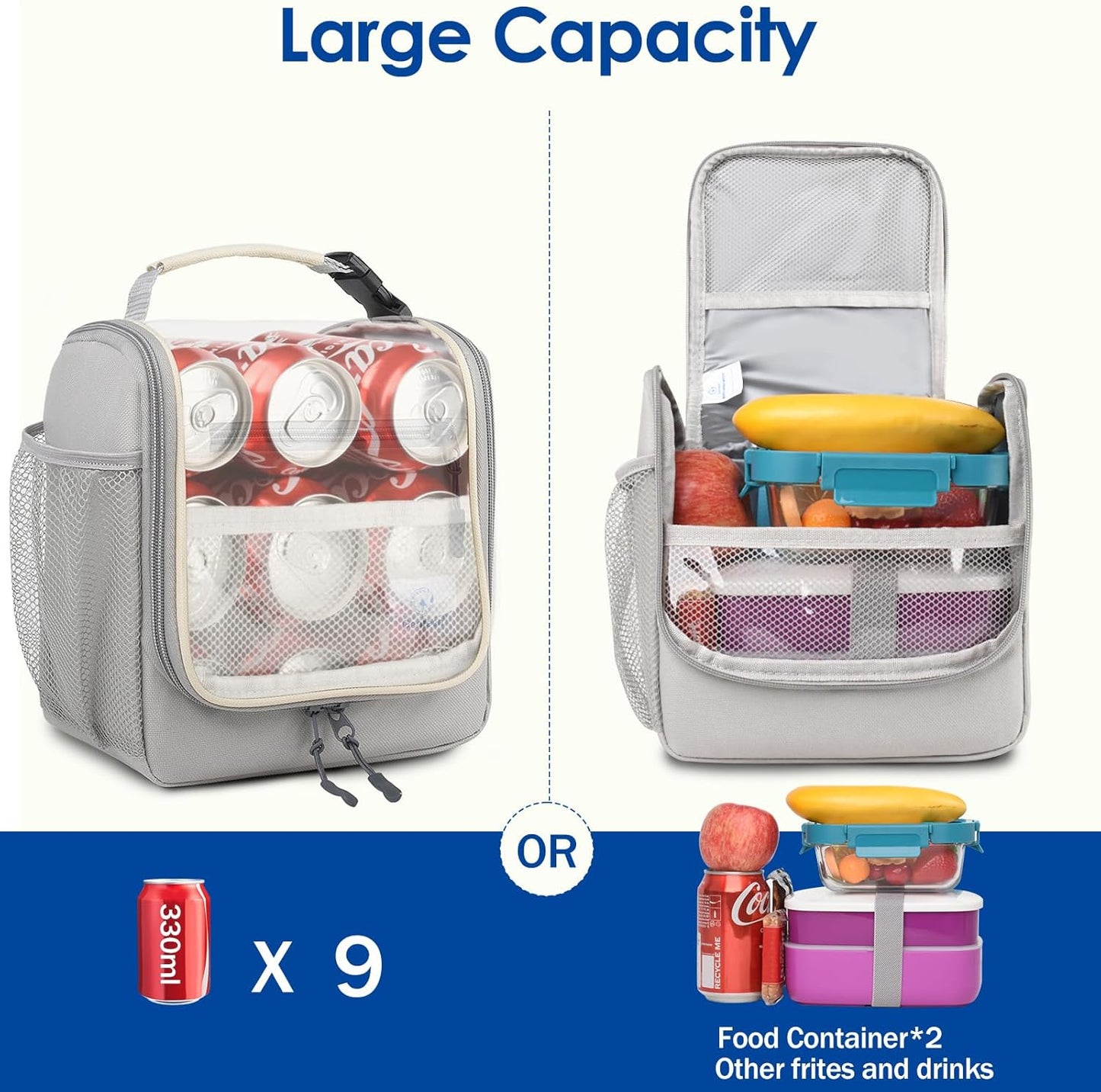 Genteen Kids Lunch Box, Insulated Lunch Bag for Kids, Toddler, Girl, and Boy; Holds Lunch Box, Water Bottle, & Snacks; Easy-Clean Water-Resistant Fabric & Multiple Zippered Pockets (Yellow Blue)