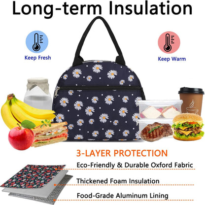 GYEUKHAM Lunch Bag Women, Lunch Box for Adult Men Kids Girls, Small Cute Lunchbox Tote Large Capacity Insulated Lunch Container Cooler for Work School Picnic Travel, Black White Stripes