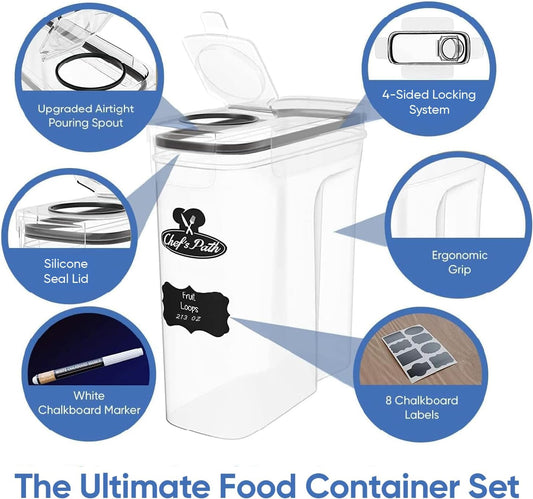 Chef's Path Airtight Food Storage Containers - Pack of 4 (4L/135.3oz) - MULTISPOUT Design for Kitchen & Pantry - BPA-Free Cereal Containers with Bigger Spout Mouth for Easy Pouring