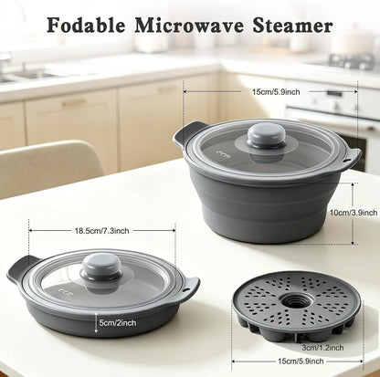 42oz Upgraded Silicone Foldable Microwave Steamer (Light Green)
