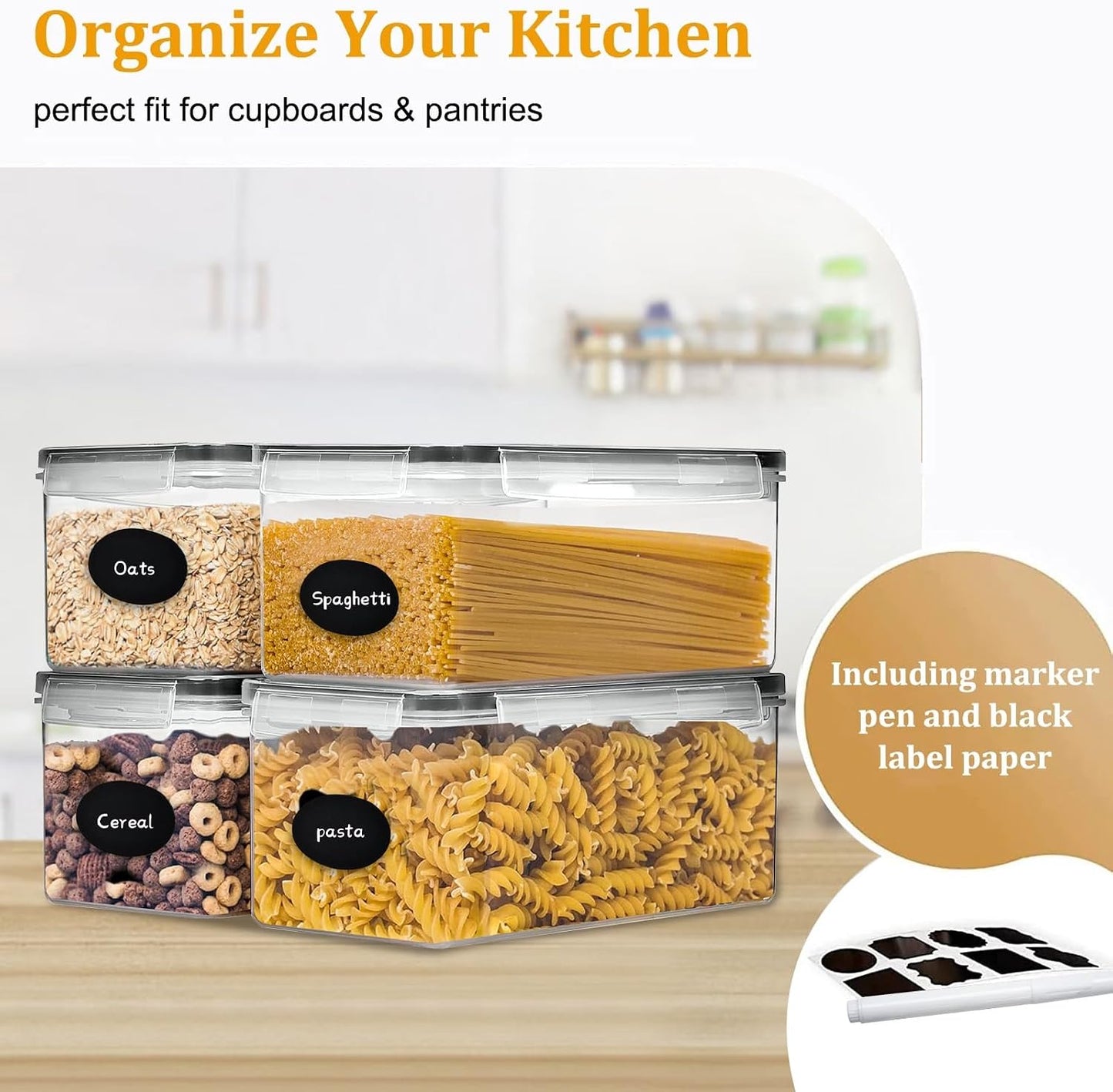 42pcs Airtight Containers, Clear Stackable Dry Food Storage | 42pk clear airtight containers with tight lids keep dry food fresh. Safe plastic, stackable for pantry kitchen storage