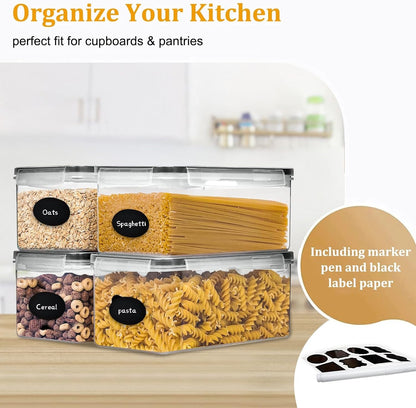 42pcs Airtight Containers, Clear Stackable Dry Food Storage | 42pk clear airtight containers with tight lids keep dry food fresh. Safe plastic, stackable for pantry kitchen storage
