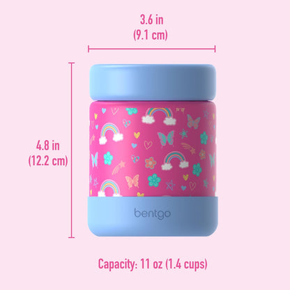 Bentgo Kids Stainless Steel Food Jar - 11oz Leak-Proof Double Insulated Hot or Cold Food Container with Removable Silicone Bumper, Dishwasher Safe, Easy Open Lid, Ages 3+ (Trucks)