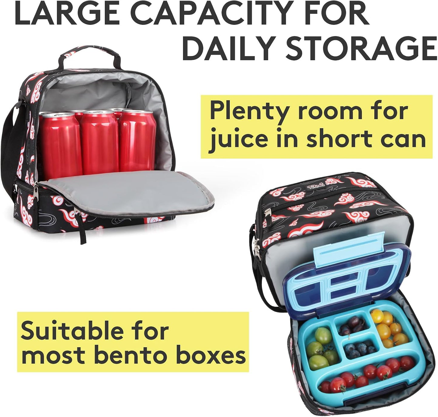 Tilami Lunch Bags Insulated Adjustable Strap Zipper, Two Compartments Cooler Bags, Bento Bags for Kids Toddlers (Blue)
