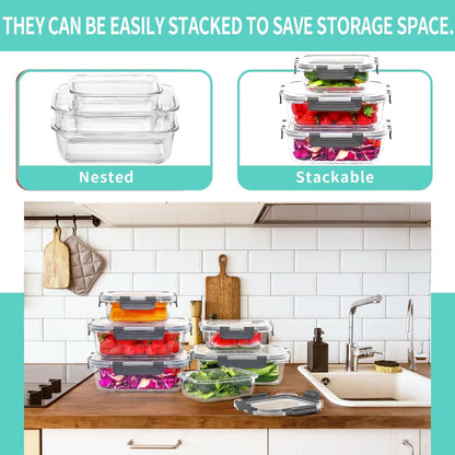 Skroam 5-Packs 36OZ Glass Food Storage Containers with Lids Airtight, Glass Meal Prep Container for Lunch, Pantry Organizers and Storage, Glass Lunch Boxes for Freezer to Oven Safe, Leak Proof