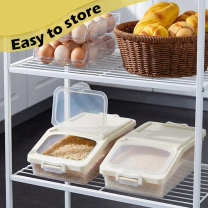 Blushtier 3 Pcs Rice Storage Container 11 lb Airtight Flour Container with Wheels Measuring Cup Clear Pet Food Dog Cat Birds Food Bin Grain Cereal Organizer Box for Dry Baking Supplies(Milky White)